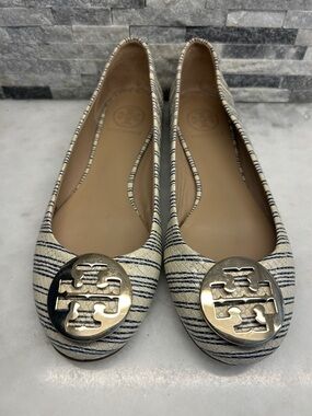 Tory Burch Reva Ballet Flats Cream and Navy Striped